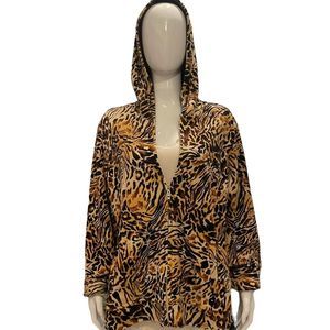 Women's XL Velour Leopard Animal Print Zip Hoodie Velvet Jacket Rebecca Malone